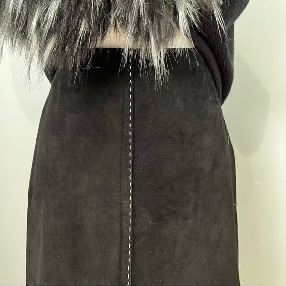 NEW Rem Garson Suede Leather Vintage Aline Midi Contrast Full Two Tone Black Sk… - Picture 11 of 15